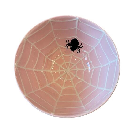 Pink & White Striped Spider Web Candy Bowl 10" Ceramic Chic Halloween Decor NEW - Picture 15 of 15